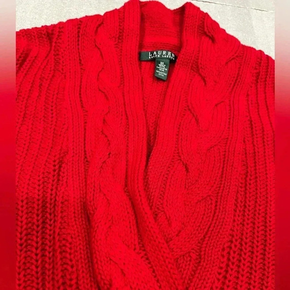 [2X]Lauren Ralph Lauren Red V-neck cotton PullOver Cable Knit sweater - Picture 3 of 7